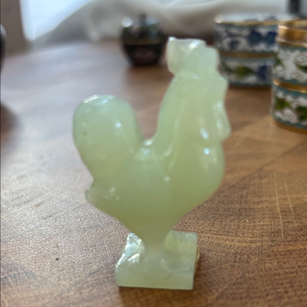 Green Crystal jadette  Rooster Figurine Vintage